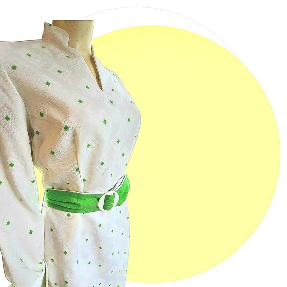 Vintage Mod White & Green Midi Dress Sz 12 W Belt New With‎ Tags - Picture 10 of 16